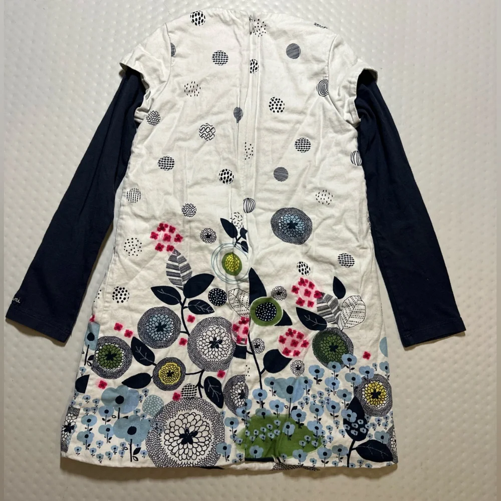 Catimini French style long‎ sleeve whimsical floral dress black cat child size 6